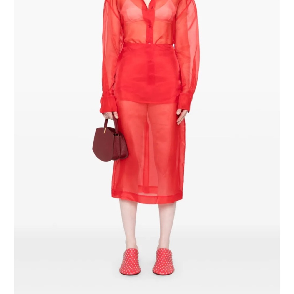 The Frankie Shop Red Sheer Midi Skirt